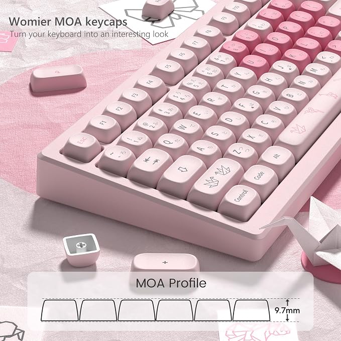 Womier Keyboard Keycaps - Pink Cute Keycap MOA Profile, PBT Dye-Sublimation Custom Key Caps Set 60% 65% 75% 100% Percent for Cherry MX, Kailh, Outemu, Gateron Mechanical Keyboards (Love Origami)