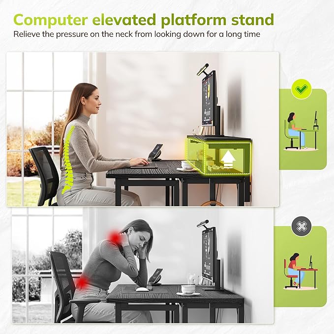 Folding Desk,Foldable Computer Desk with Monitor Stand,39.4 Inch Gaming Desk with LED Lights & Hooks,Space Saving Sofa Table for Couch,Home Office Desk for Bedroom Living Room,Black