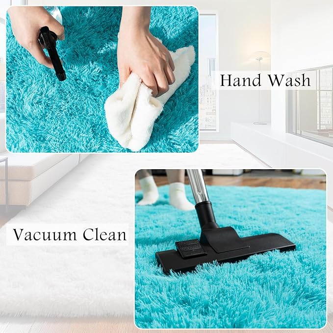 8x10 Area Rugs for Living Room, Fluffy Shaggy Rug Soft Carpets, Big Rugs for Bedroom Nursery Kids Room Dorm Home Decor Aesthetic, Teal Blue