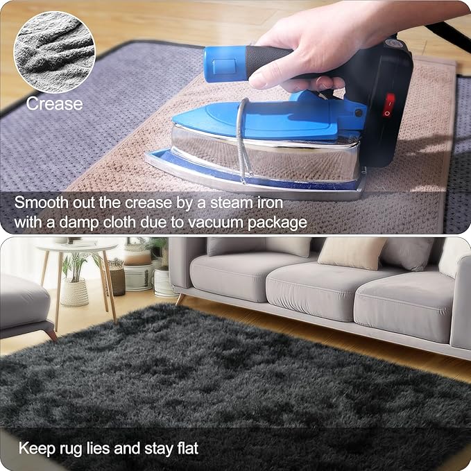 9x12 Area Rug for Living Room, Soft Fluffy Rug for Bedroom Shag Shaggy Large Carpet Black Grey, Fuzzy Plush Modern Carpet for Dorm Office Kid Room Home Decor (9ft x 12ft, Tie-Dyed Black Grey)