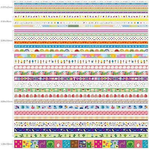 32 Rolls Washi Tape Set, Multicolored Cute Graffiti Painting Decorative Tapes, Scrapbooking and Journal Supplies, Junk Journaling Scrapbook Supplies, DIY Craft Projects Materials for Girls and Women