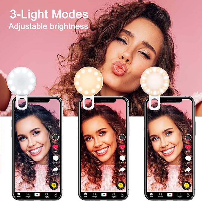 Mini Ring Light, Sansent Small Clip On Ring Light,Portable LED Light for Phone, 3-Level Adjustable Brightness Selfie Light (0.4 inch)