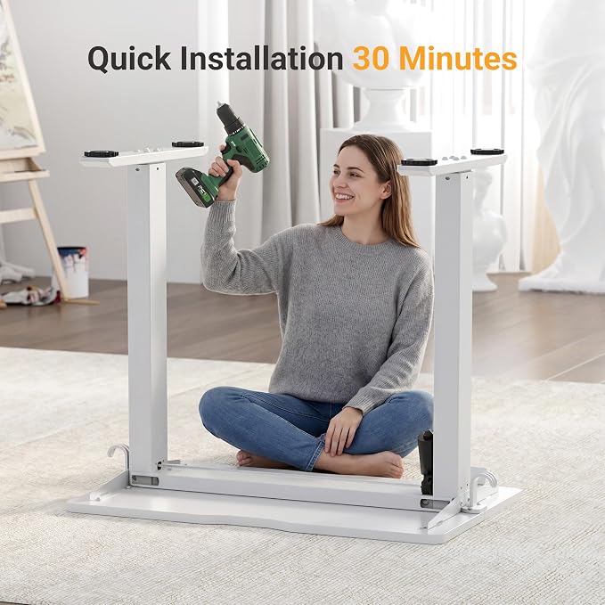 YDN Electric Standing Desk, 35x20 Inch, White | 3 Memory Presets, Cable Management, Adjustable Height, Sit Stand, Space-Saving, Computer Workstation, Home Office