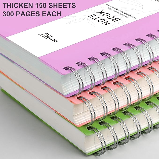 RETTACY Dotted Journal Notebook, 300 Pages, A4 Large Size (8.2'' × 11.2''), 100 GSM Thick Paper, Flexible Plastic Cover, Spiral-bound, for Journaling, Planning, Tracking (Lilac)