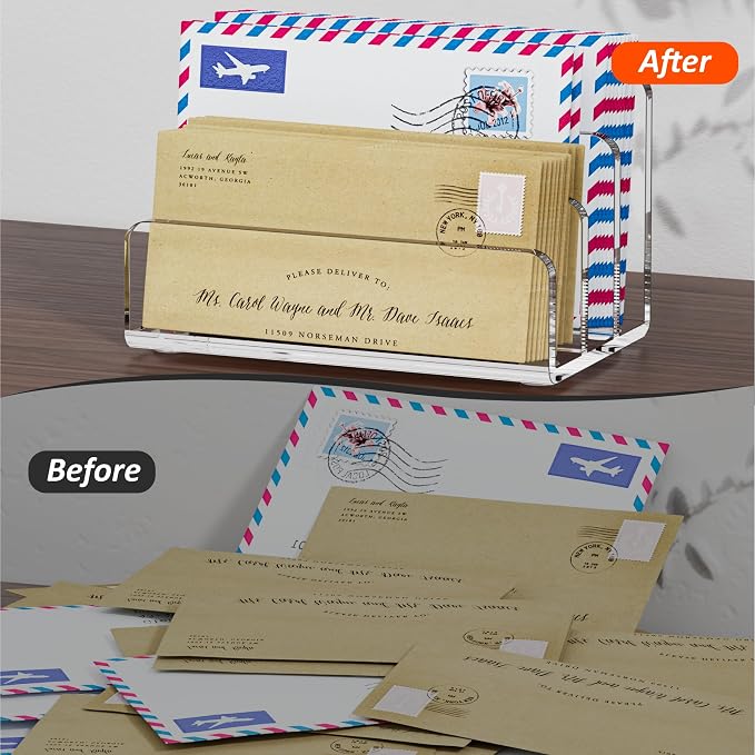 FUCDTEFC Mail Organizer Countertop, 3 Section Clear Acrylic Small File Holders Letter Organizer for Desk, Modern Filing Accessories for Document, Office, Home, School | Vertical, Envelope, Lightweight, Countertop, Bill Holding, Sorter, Letter Invoice, ...