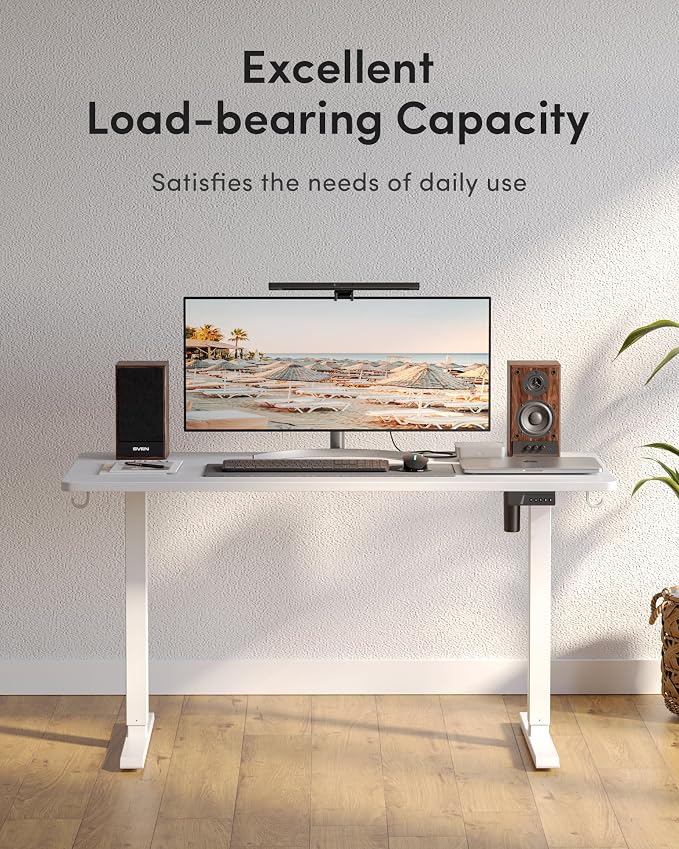 DESINO Standing Desk, 40 × 24 Inches Electric Height Adjustable, Sit and Stand Up, Computer Office Desk with Splice Board, White Frame/White TOP