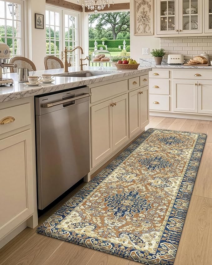 DEXI Kitchen Mats for Floor Cushioned, 23x59 Wide Runner Rug Non Slip, Waterproof Soft Comfort Standing Padded Anti Fatigue Decorative, Beige Brown