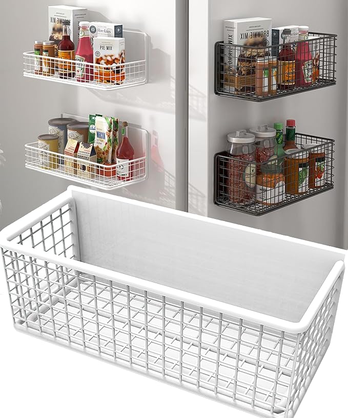 Buyyyit Magnetic Basket Magnetic Fridge Organizer Magnetic Pencil Holder Whiteboard Accessories Home Kitchen Organization (White-High)
