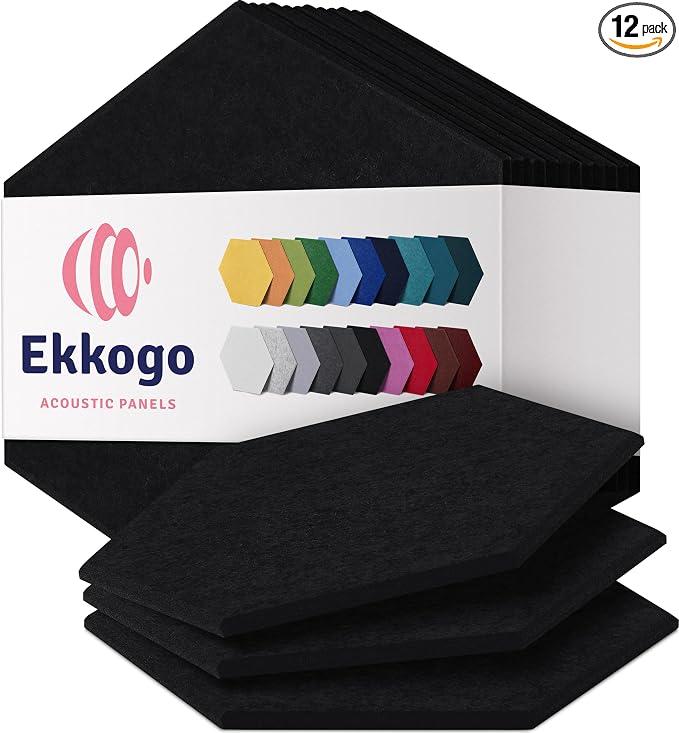 Acoustic Panels 12-Pack Soundproof Wall Panels 12"X10.4"X0.4" Sound Panels High Density Sound Dampening Panels - [Deep Black Hexagon]
