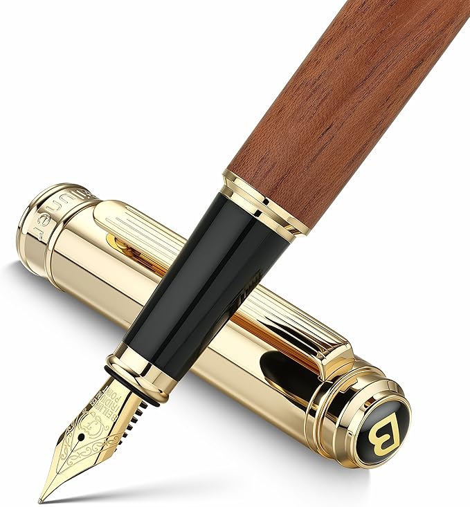 BEILUNER 316 Fountain Pen,Stunning Luxury Rosewood,24K Gilded Nib(Fine),Gorgeous 24K Gold Finish, Ink Converter,Nice Gift for Men&Women-Elegant,Executive,Christmas Pens for Writing
