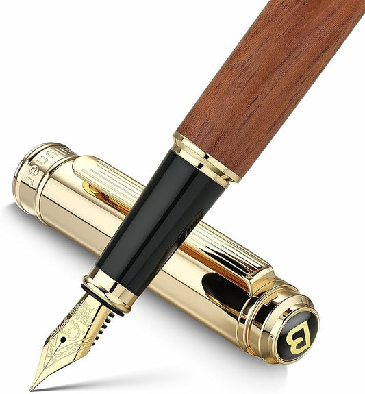 BEILUNER 316 Fountain Pen,Stunning Luxury Rosewood,24K Gilded Nib(Fine),Gorgeous 24K Gold Finish, Ink Converter,Nice Gift for Men&Women-Elegant,Executive,Christmas Pens for Writing