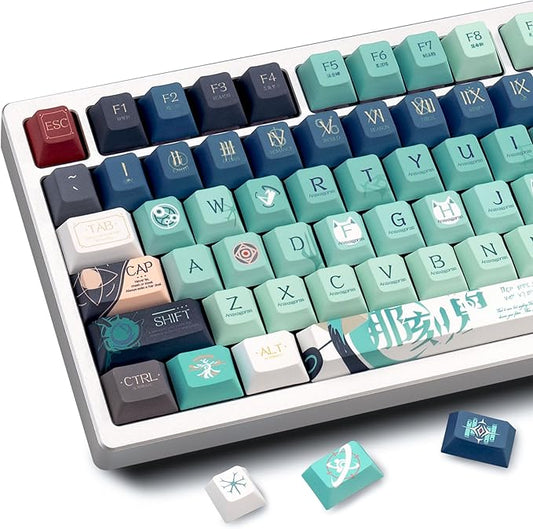 Custom PBT Keycaps，Japanese Anime Gradient Green Keycap Dye-Sublimation Cherry Profile Key caps Set Compatible with 60%/65%/75% Gateron Mechanical Gaming Keyboards