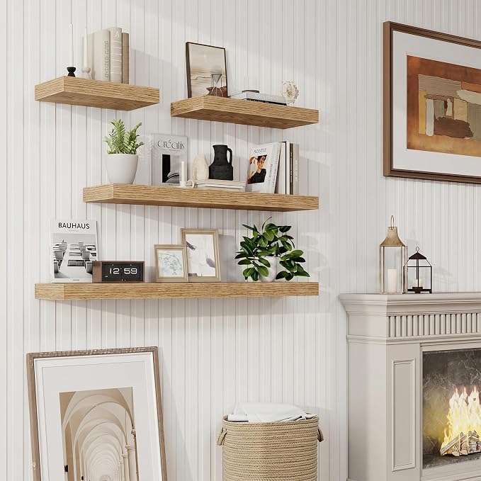 Marsmiles 36in Floating Shelves for Wall, 36" W x 9.25" D x 1.25" H, 2 Pack Long Wall Mounted Engineered Wood Shelves with Invisible Brackets for Living Room, Bedroom, Bathroom, Kitchen, Cedar