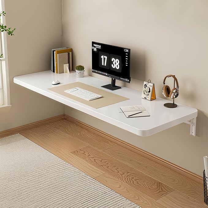 Wall Mounted Folding Table, Folding Desk, The Preferred Choice for Garages and Sheds/Home Offices/Laundries/Home Bars/Kitchens (White, 47.22" D x 19.68" W)