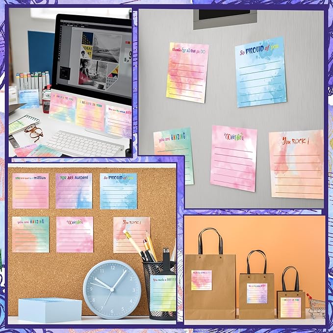 Yinder 24 Pcs Inspirational Sticky Notes Thank You Gift Motivational Sticky Note Pad Employee Appreciation Gift Bulk for Staff Coworker Teacher Nurse Office Groups 3 x 3'' (Appreciation,Watercolor)