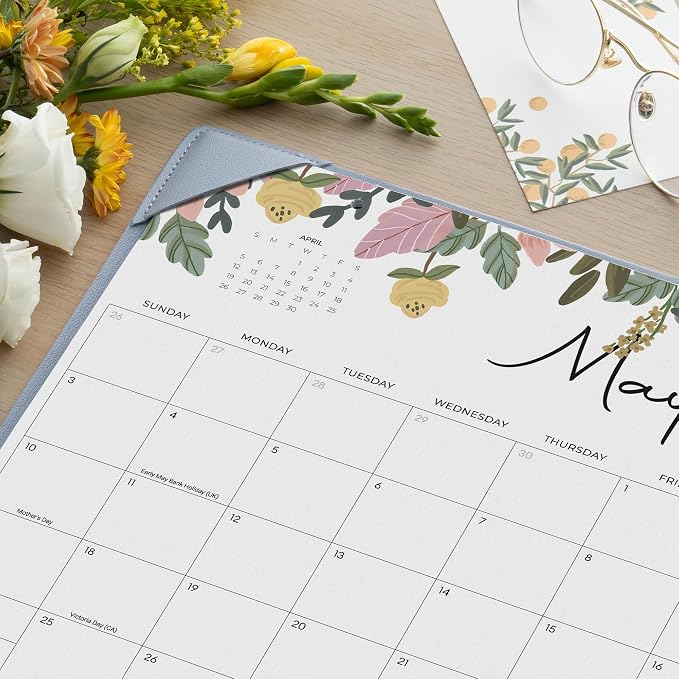 Cabbrix Desk Calendar 2026 with Desktop Mat, Floral Desk Pad Calendar 15 x 12 Inch 18 Months Runs From July 2026 to December 2027, Desk Blotter Calendar for Home School and Office (Blue)