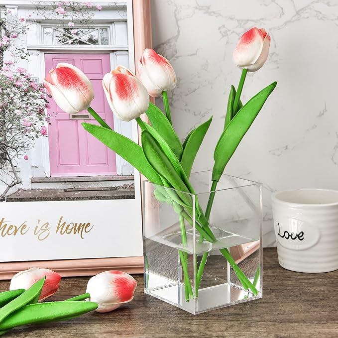 Mototo 4 Pieces Clear Acrylic Pen Holder Acrylic Pencil Cup Makeup Bush Holder Acrylic Desktop Stationery Organizer for Office, School, Home Desk Accessories - 4 Pack, Square