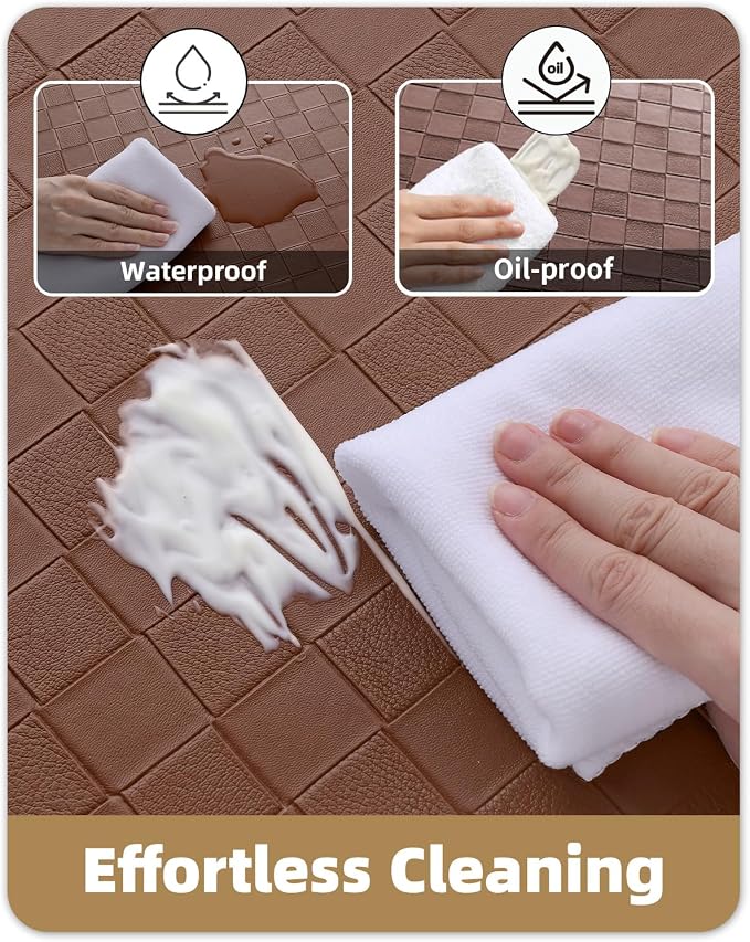 Color&Geometry Checkered Kitchen Runner 24x87 Wide Long Antifatigue, Brown | Waterproof & Oil Proof, Easy Clean PVC Large Kitchen Rug For Busy Family, 0.4in Thick Cushion For Long Standing, Non Slip