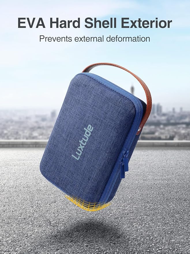 Luxtude Charger Organizer Travel Case, Portable Tech Organizers, Hard Shell Zipper Case for Electronics, Travel Essentials, Blue (External Size 8.5 x 5.9 x 2.5 Inch)