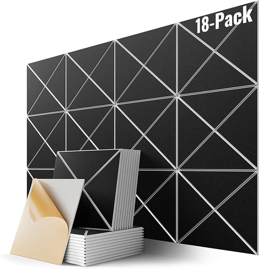 18 Pack Self-Adhesive Acoustic Panels, 12" X 12" X 0.4" X-Line Sound Proof Foam Panels for Walls, High-Density Soundproof Wall Panels for Home & Office (Black on White)