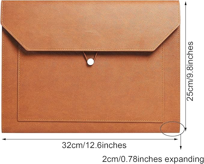 PU Leather A4 File Folder Document Holder 2 Pockets Portfolio Envelope Folder Case with Elastic String 3/4 Inch Expansion (Brown)