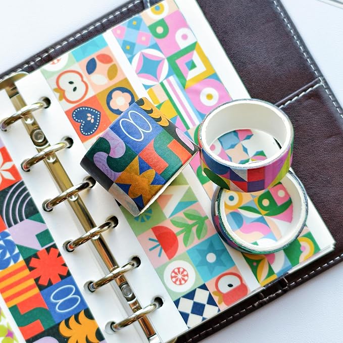 Bomichi Washi Tape Set - 34 Rolls Modern Geometric Pattern Washi Tape for Bullet Journaling, Scrapbooking, Planner Borders, DIY Collage Supplies,Gift Wrapping, School Supplies