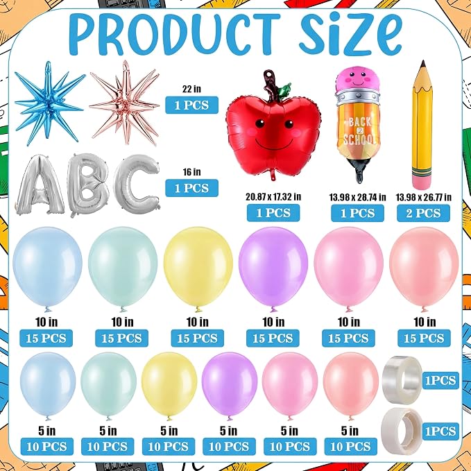 Hahafelt 161 Pcs Back to School Party Decorations Pastel Balloons Garland Arch Kit with Large Composition Notebook Backdrop Abc Crayon Pencil Balloons for First Day of School Classroom Party Supplies