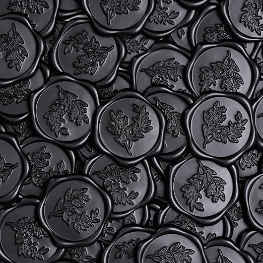 UNIQOOO Wax Seal Stickers - Eucalyptus Wedding Invitation Envelope Seal Sticker, 50 Pcs Self- Adhesive Black Stickers, Perfect for Invitation, Christmas, Gift Wrapping, Party