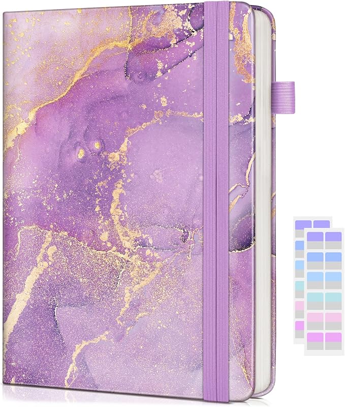 dilitego Lined Journal Notebook for Women Men, 256 Numbered Pages Hardcover Notebooks for Work, A5 Journaling Notebooks, College Ruled Journals for Writing Business School 5.75" x 8.38" Purple Marble