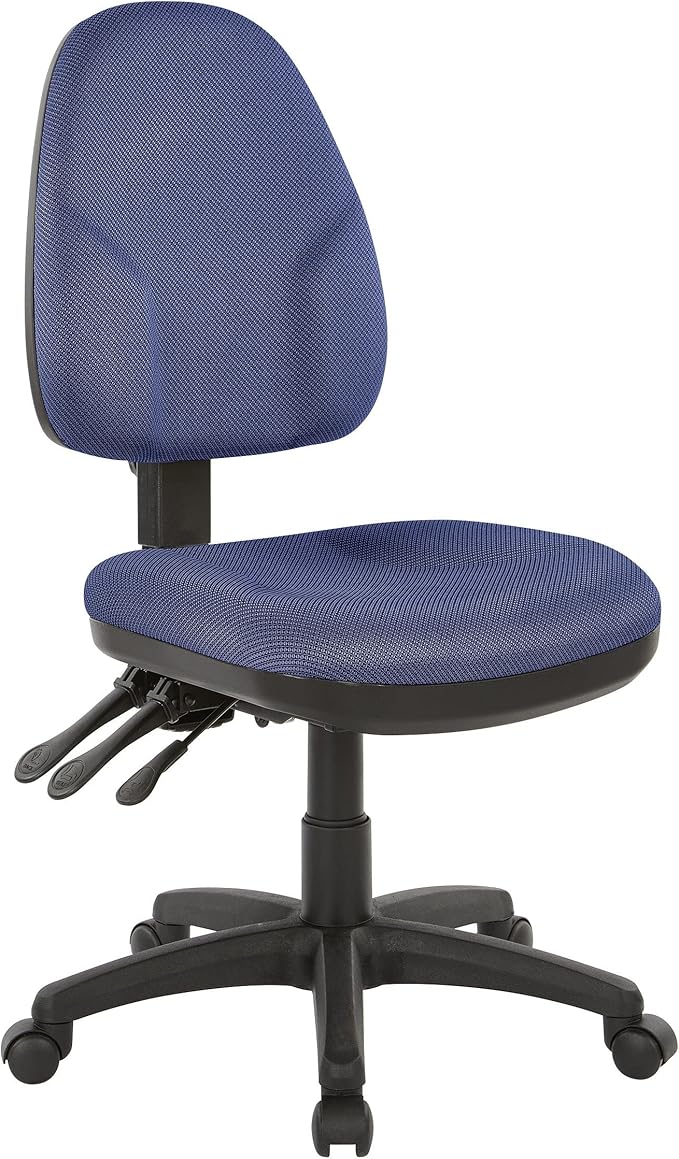 Office Star Ergonomic Dual Function Office Task Chair with Adjustable Padded Back and Built-in Lumbar Support, Armless, Diamond Blue Galaxy Fabric