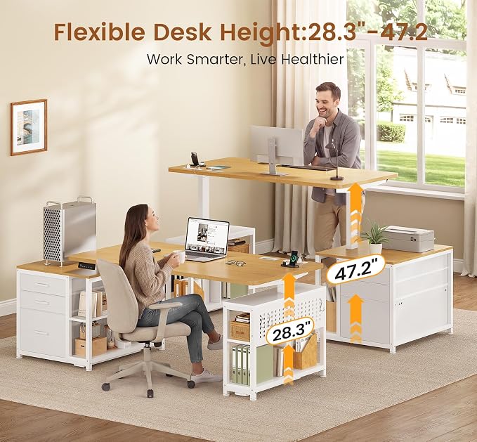 SEDETA 61" Electric Standing Desk with Storage Drawers, Height Adjustable Office Executive Desk with File Drawer, Stand up Computer Desk with Power Outlet for Home Office, Oak