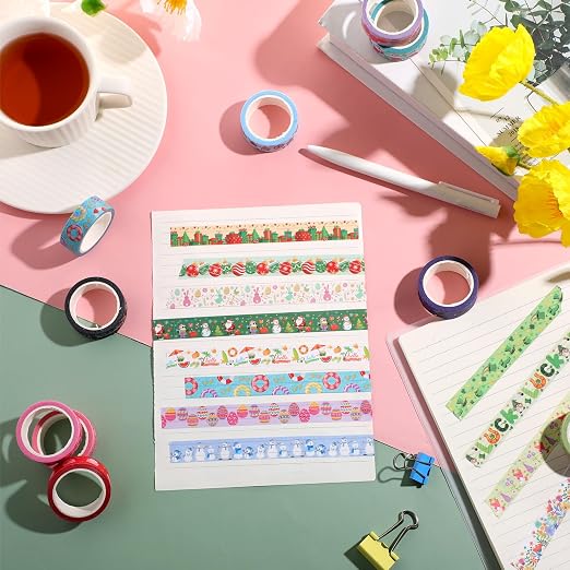 TaoBary 33 Rolls Washi Tape Set, 15 mm Holiday Washi Tape Set Seasonal Plaid Bohemian Colorful Vintage Cute for Card Wrapping Craft(Festive Style)