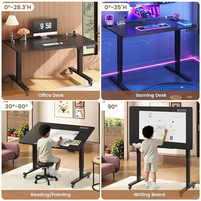 SEDETA 31.5 Inches Electric Standing Desk, 180° Tiltable Mobile Rising | Computer Desk Height Adjustable with Wheels for Drawing/Writing/Gaming/Study/Home Office/Small Space, Black
