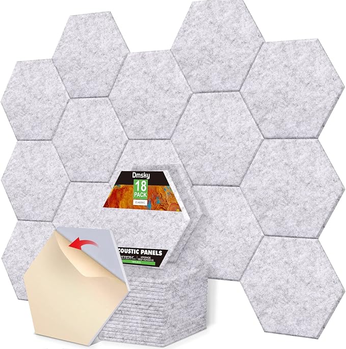 18 Pack Hexagon Acoustic Panels, 12" X 10" X 0.4" High Density Sound Absorbing Panels Soundproof Wall Panels for Home Sound Proof Insulation Beveled Edge Studio Treatment Tiles (Gray)