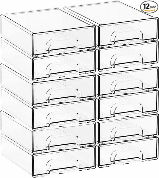 12 Pack Clear Stackable Storage Drawers,2.2'' Acrylic Drawer Organizers for Countertop,Office Supply Organizer and Makeup Organizer,Small Plastic Drawers For Pen,Art Crafts Storage,Stationary