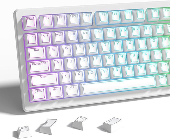 Womier PBT Keycaps Set 130 Keys, Custom White Japanese Keyboard Doubleshot Dye Sub Side Print Shine Through Keycaps 60 65 75 100 Percent, Cherry Profile (White 4)