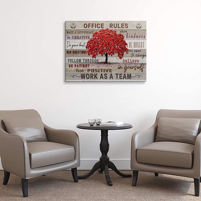 HDXUFJQ Inspirational Canvas Wall Art for Office - Team Rules Motivation Positive Quotes - Teamwork - Ready to Hang (16"x24")