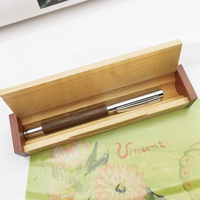 LACHIEVA LUX Elegant Walnut Rollerball Pen Set - Premium Wooden Pen with German Schneider Refill, Luxury Writing Instrument for Men & Women, Executive Gift for Office & Business (Walnut)