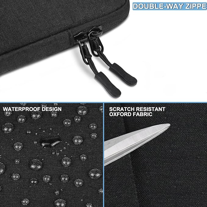 Naukay Laptop Sleeve 15 inch, Shockproof Protective Computer Case Cover with Accessories Pocket, Water Resistant Traveling Carrying Laptop Bag Compatible for MacBook Dell HP Acer Asus Lenovo, Black