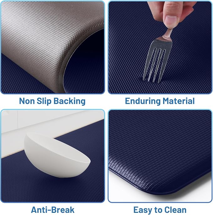 StepLively Kitchen Mat, 2 PCS Kitchen Rugs, Cushioned Kitchen Mats for Floor, Anti Fatigue Kitchen Rug Set, Non-Skid Standing Mat for Kitchen, Office, Sink, 17.3"×30"+17.3"×59", Blue