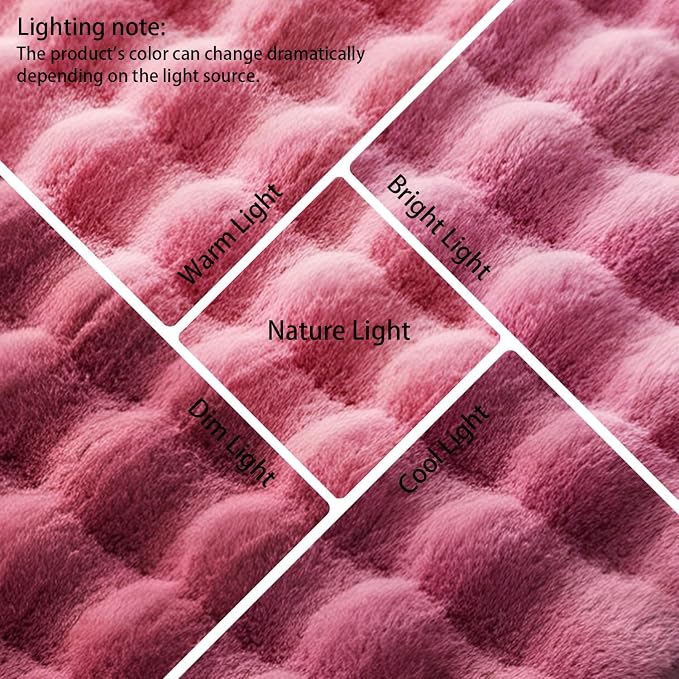 Dusty Rose Rabbit Plush Rug 6'x9', Fluffy Faux Fur Shaggy Area Rug for Nursery, Kids Room Decor, Soft Fuzzy Carpet for Living Room, Bedroom, Teen Girls Room