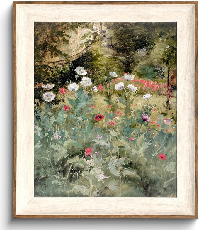 Framed Vintage Wall Art Decor, Canvas Wall Art Room Decor Vintage Still Life Flower Art Prints, Farmhouse Wall Decor Poppy Canvas Oil Painting, Rustic Botanical Floral Wall Decor Pictures, Landscpae Prints - 10x12Inch