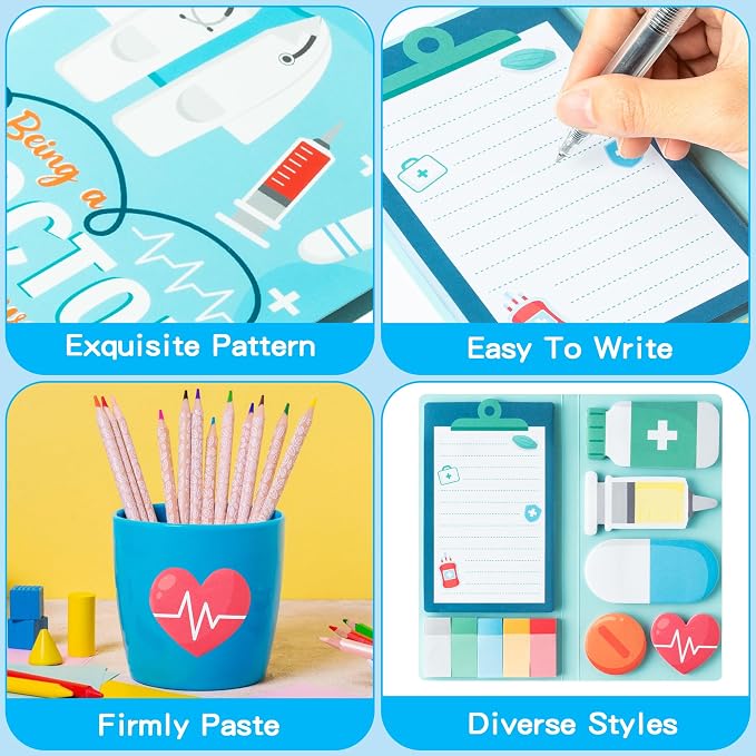 B1ykin Cute Sticky Notes Set - Being A Doctor is A Work of Heart Self-Stick Notes Pad, 550 Sheets Writing Memo Pages Sticky Notepad for Teacher Appreciation Gifts, School Office Supplies (Doctor)