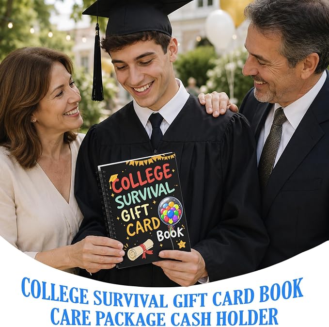 College Survival Gift Card Book 8 x 6 Inch 20 Pages Giftcard Booklet Holders, College Survival Kit Gift Card Book 2026, High School Graduation Gifts for Students Him Her Boys Girls