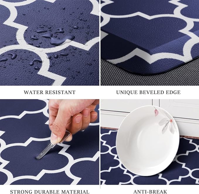 WISELIFE Anti Fatigue Floor Mat - 4/5 Inch Thick Kitchen Mat Non Slip Waterproof Heavy Duty Ergonomic Comfort Mat Durable for Home, Office, Sink, Laundry,(20" x 32", Blue)