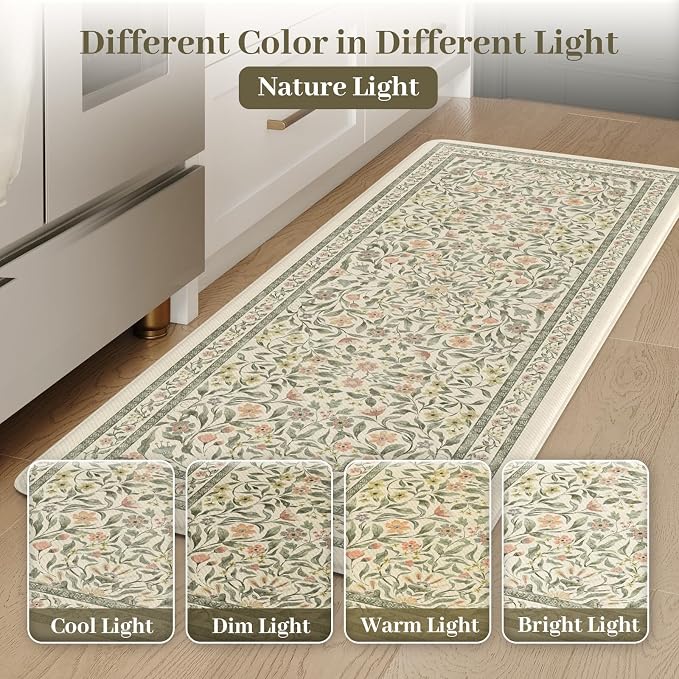 KIMODE Anti Fatigue Kitchen Mats for Floor, Boho Farmhouse Kitchen Rugs 20"x39", Non Slip Kitchen Mats for Floor, Padded Kitchen Floor Mats, Beige Rugs for Kitchen Floor Sink Laundry Office