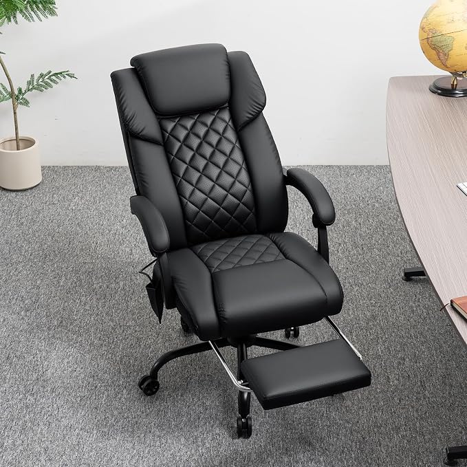 VANSPACE Ergonomic Desk Chair 400lbs with Lumbar Support and Adjustable Headrest PU Leather Big and Tall Executive Office Chair with Foot Rest,Linkage Armrests,Black