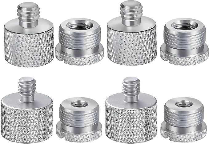 IXTECH Mic Stand Adapter Set 8 pieces Metal Microphone Stand Screw Thread Adapter 5/8 Female to 3/8 Male 3/8 Female to 5/8 Male 5/8 Female to 1/4 Male 1/4 Female to 5/8 Male Tripod Adapter ADP01A Slvr