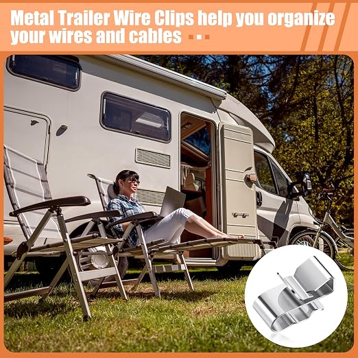 Zhengmy 300 Pcs Trailer Frame Wire Clips Stainless Steel Metal Cable Clips 22.5 mm/ 0.89 Inch Solar Panel Double Wire Clamps Trailer Clamps for PV Wiring Boat Cable