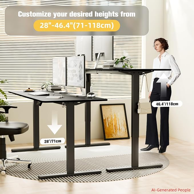 67"x24" Standing Desk, Height Adjustable Sit-Stand Home Office, Black | Electric Adjustable Standing Desk, Sit to Stand Computer Office Desk with Splice Board, Memory Preset, Lifts 28.7''-46.5"